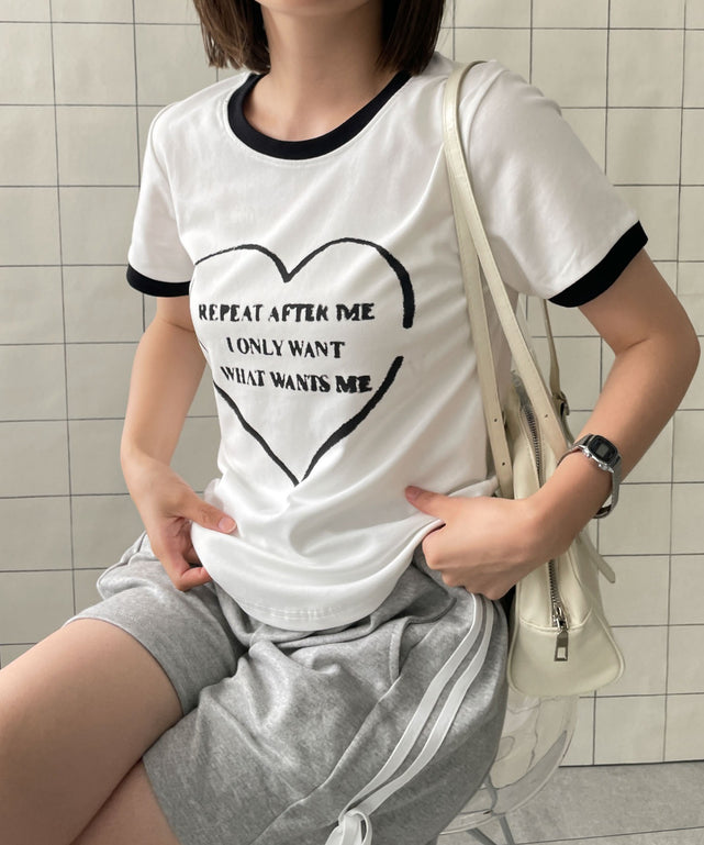 ハートロゴリンガーTシャツ【一部店舗限定】/ホワイト 　モデル:155cm F着用